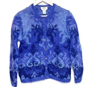 Talbots Hand Knit Fluffy Mohair Purple Cardigan Purple Indigo Damask Size S P